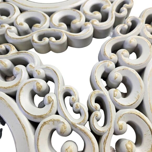 Vtg Off White Ornate Light Syroco Style Victorian Scroll Designs Framed Fancy Pl - Picture 3 of 5